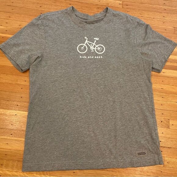 Life is Good Ride and Seek Bicycle grey short sleeve tee shirt - Picture 1 of 3